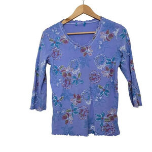Fresh Produce Women's Floral V-Neck Top Size L Multicolor USA Minimalist Prairie